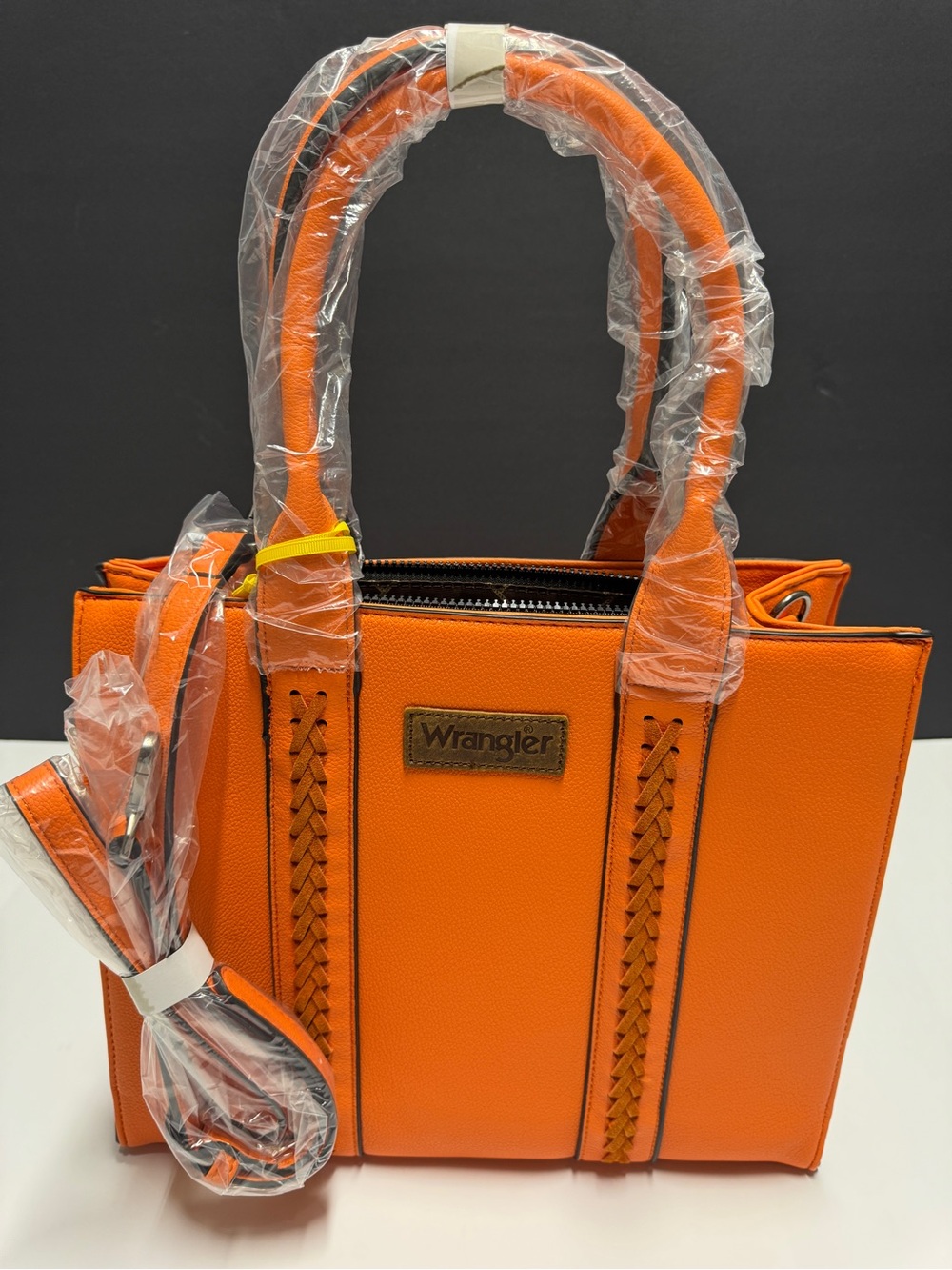 NEW. Wrangler Orange Leather Carry-all Tote Crossbody Bag